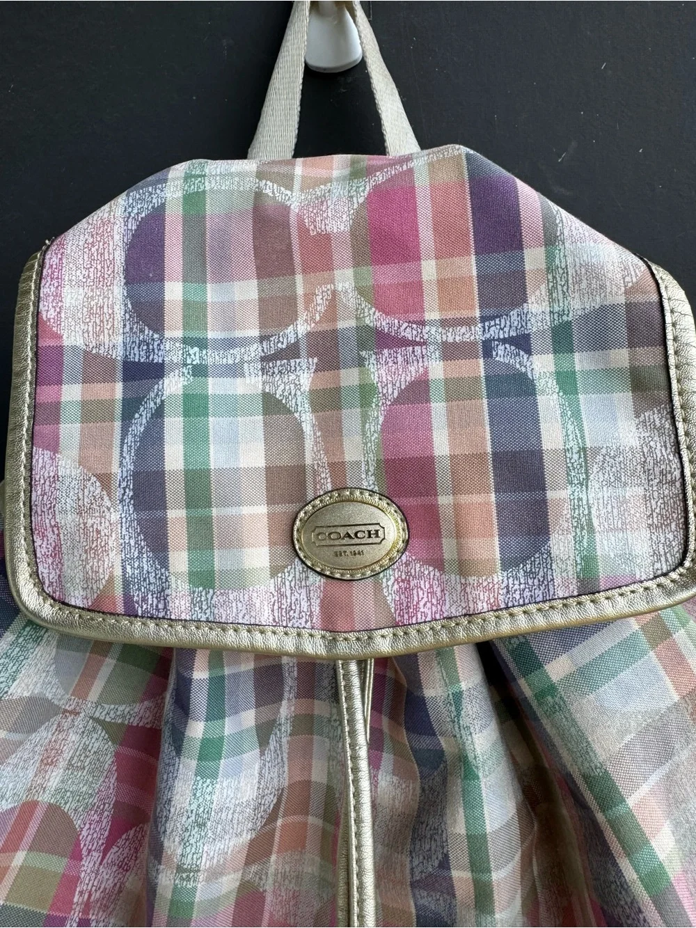 Coach Daisy Madras packable plaid backpack F77342